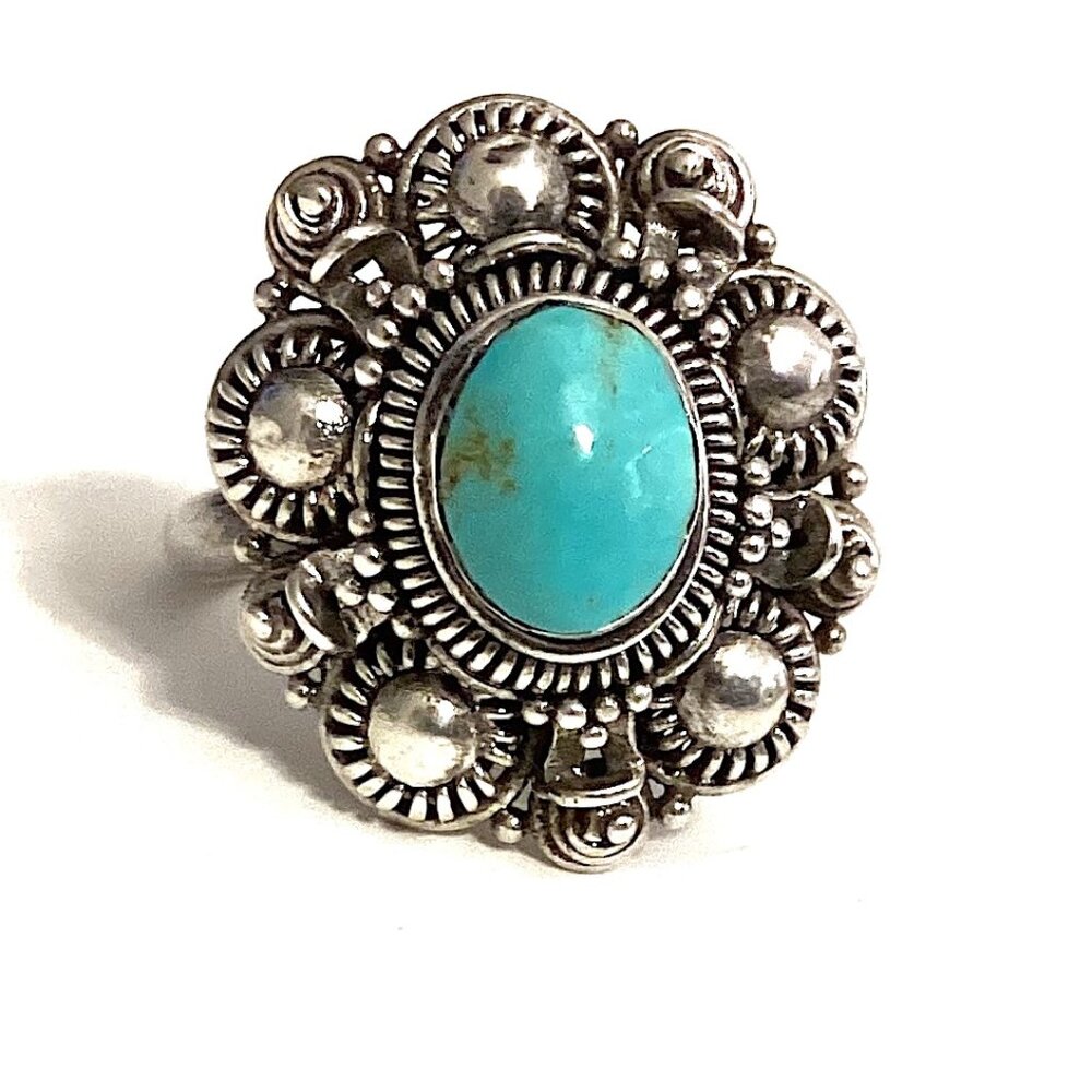 Real Turquoise and Sterling Ring, Size Small 5.5 Women's Vintage, Blue Stone